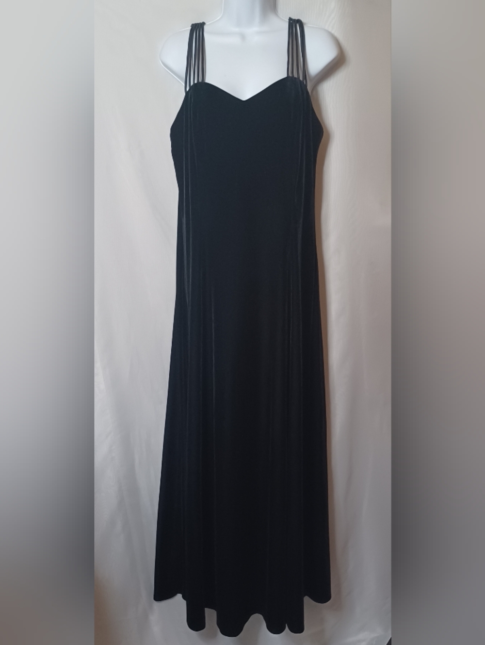 MOLLY MALLOY Evening Black Velvet Maxi Dress with Multi-Strap Shoulders. Size 14